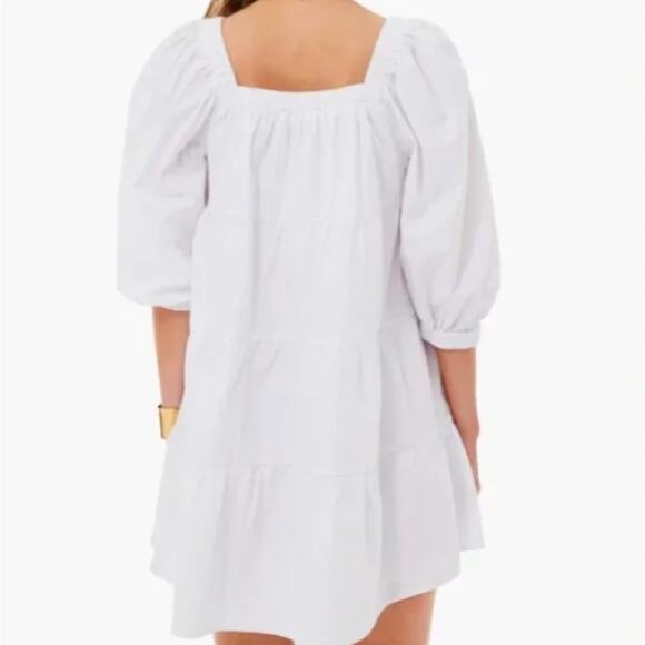 TUCKERNUCK x POMANDER PLACE Halile Tiered Dress Babydoll Puff Sleeve White VV36 - Picture 2 of 6